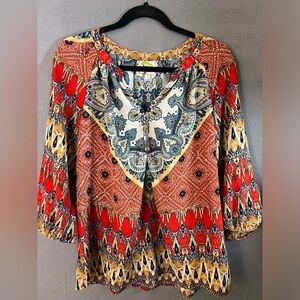 Fig & Flowers Geometric Print Women's Boho Blouse Size Medium